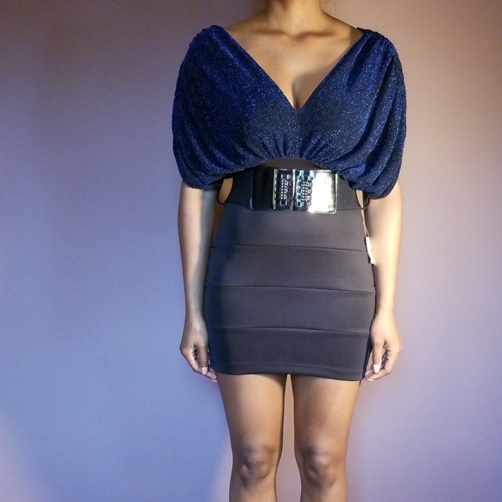 Cefian black and cobalt blue glitter banded dress
